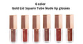 1 of 6 colors Gold Lid Square Tube Nude lip gloses